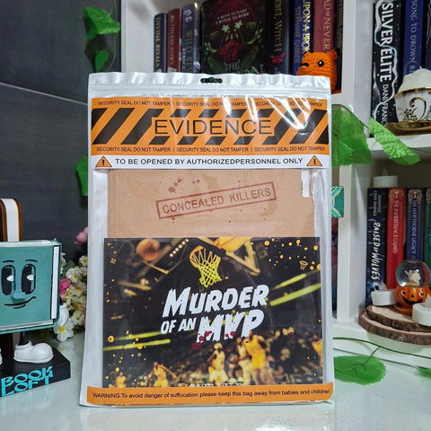 Packaged product with 'Evidence' and 'Concealed Killers' text, set against a bookshelf background.