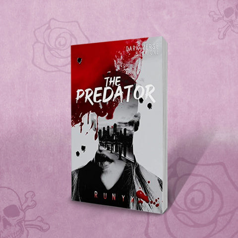 Book cover of 'The Predator' with a red and white design on a pink background