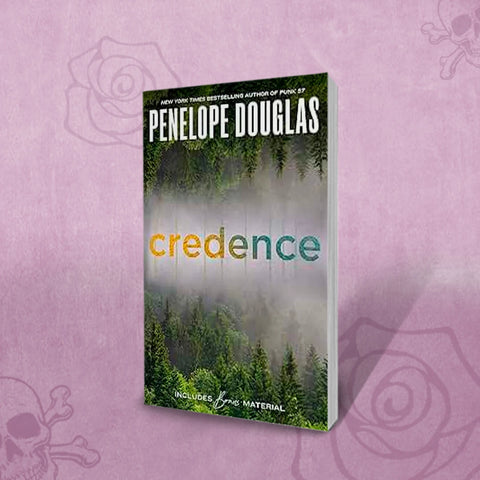 Book cover of 'Credence' by Penelope Douglas on a purple background with decorative elements.