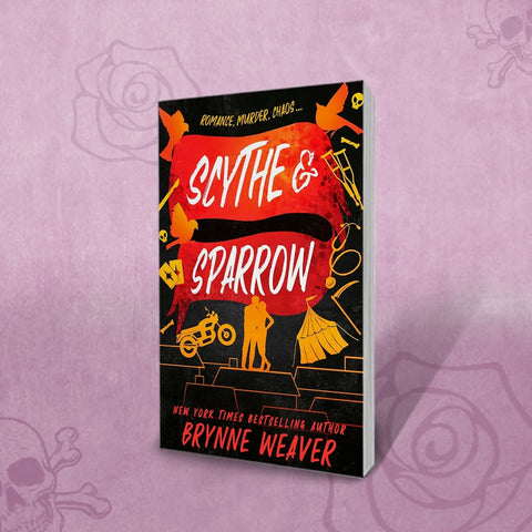 Book cover of 'Scythe & Sparrow' by Brynne Weaver on a purple background